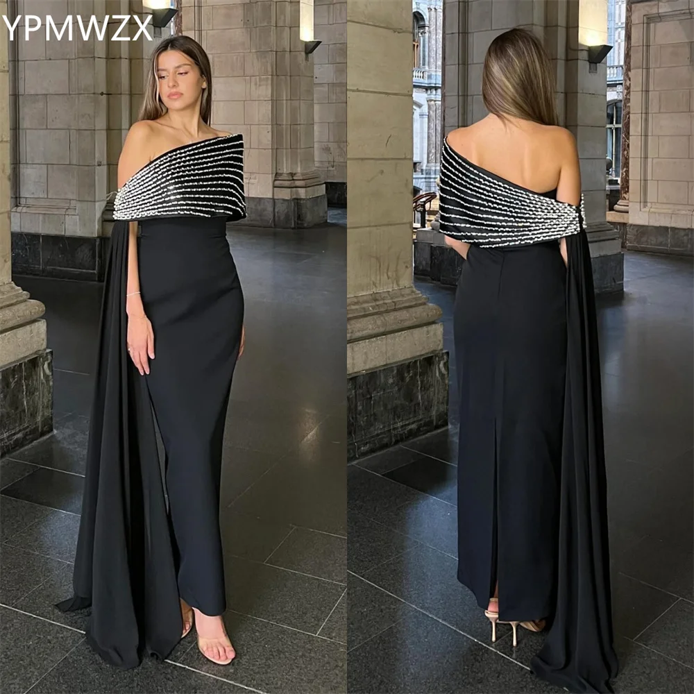 

Customized Prom Gown Formal Evening Dress Party Occasion YPMWZX Off-the-shoulder Column Floor Length Skirts Draped Bead Bespoke