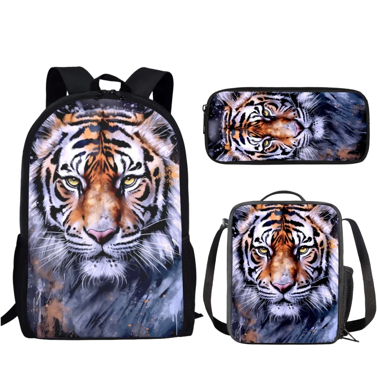 Cool Tiger Backpack for Children 3 Pcs Teenagers Boys School Bag Set with Lunch Bag Pencil Case for Adults Girls School Backpack