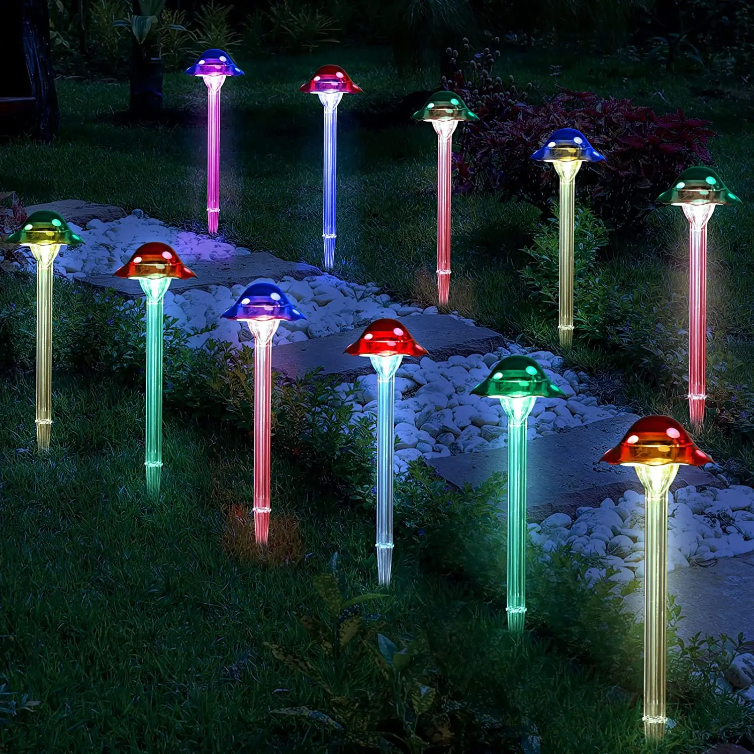 

6PCS Mushroom Solar Light Solar Pathway Light Outdoor Solar Garden Stake Light Color Changing For Yard Lawn Patio Walkway Xmas