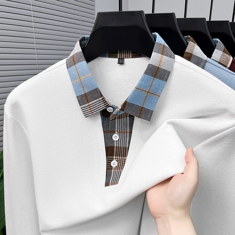 Checkered Patch Long Sleeved Shirt for Men, Autumn American Style Shoulder Collar Sweatshirt, Casual and Fashionable