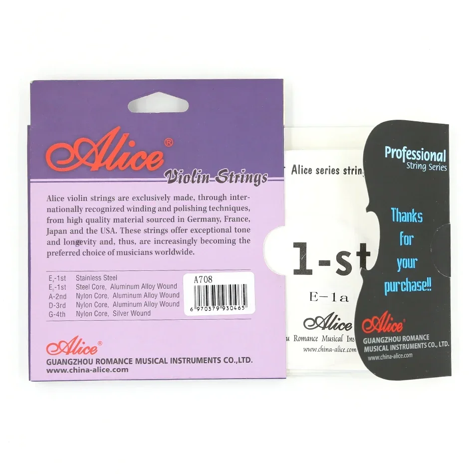 Alice High-End A708 Violin Strings A FULL Set Stainless Steel Nylon Core Silver Aluminum Alloy Wound