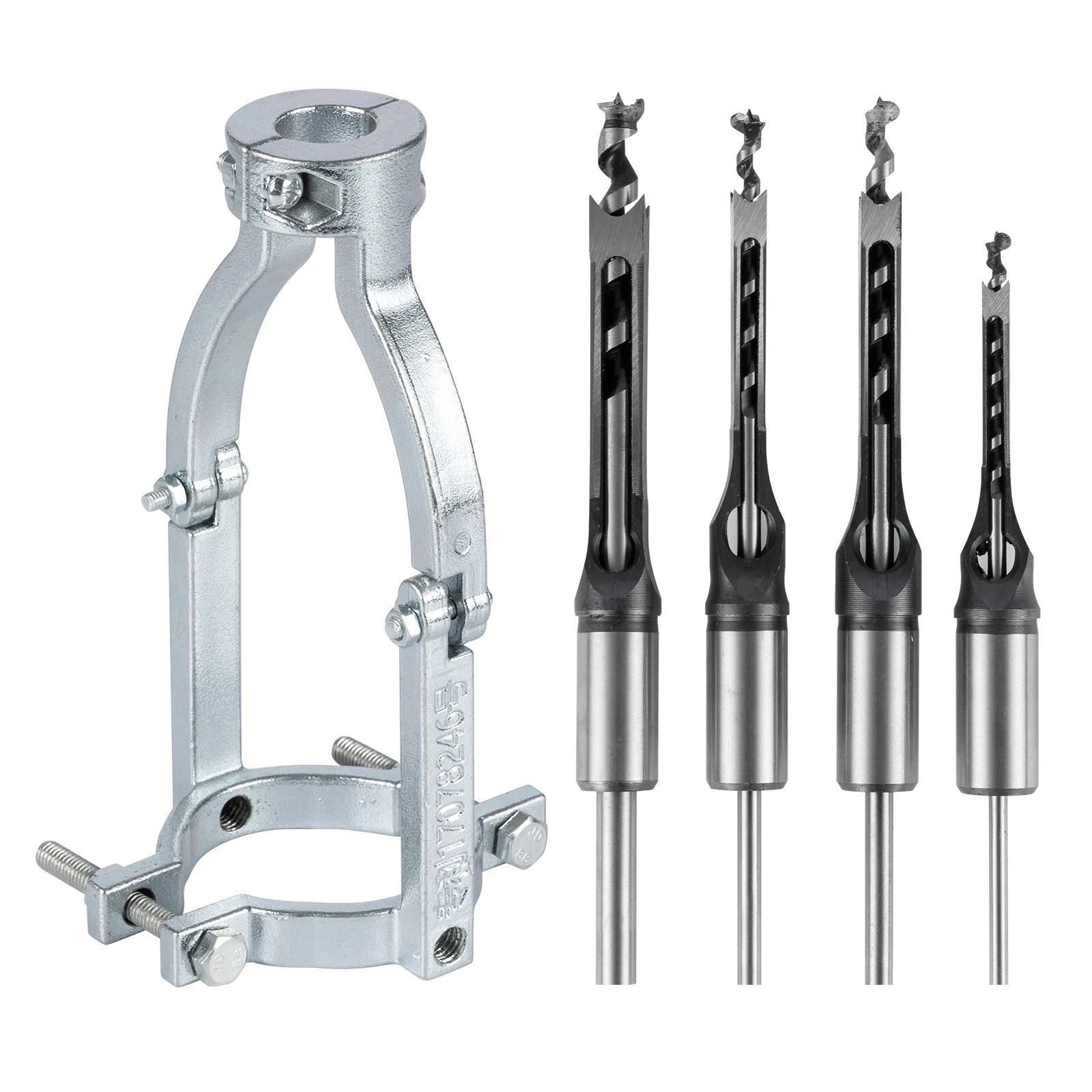 5pcs Square Hole Drill Bit Set, Mortising Attachment for Drill Press, Woodworking Square Chisel & Drill Bit Adapter Kit