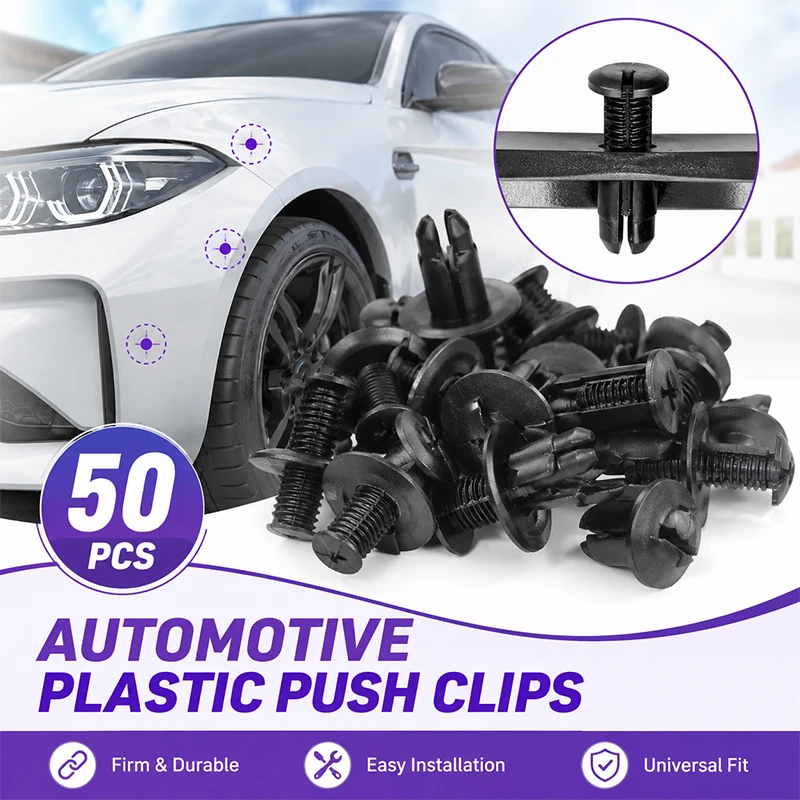 Universal Automotive Plastic Push Clips 50Pcs Car Fender Bumper Trim Retainer Fasteners