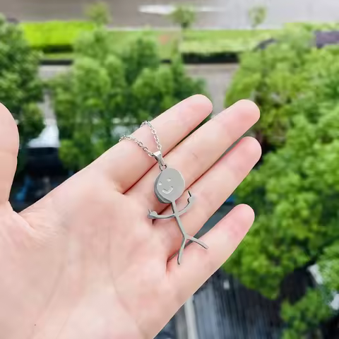 Hip Hop Funny Doodle Pendant Necklace for Man Woman Stickman Middle Finger Rock Punk Necklace Party Jewelry