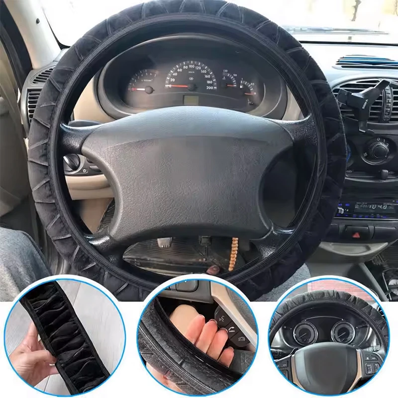 Short Plush Embossing Anti-Slip Car Steering Wheel Cover For Hyundai Tucson I30 Santafe Accent Kona Elantra Ioniq IX35 I20 Getz