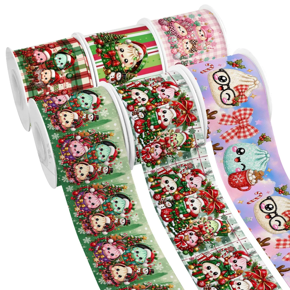 New Bao Cartoon Merry Christmas Dumplings Printed Grosgrain Ribbon for Cheer Bows DIY Girl Headwear Hair Bows Satin Ribbon