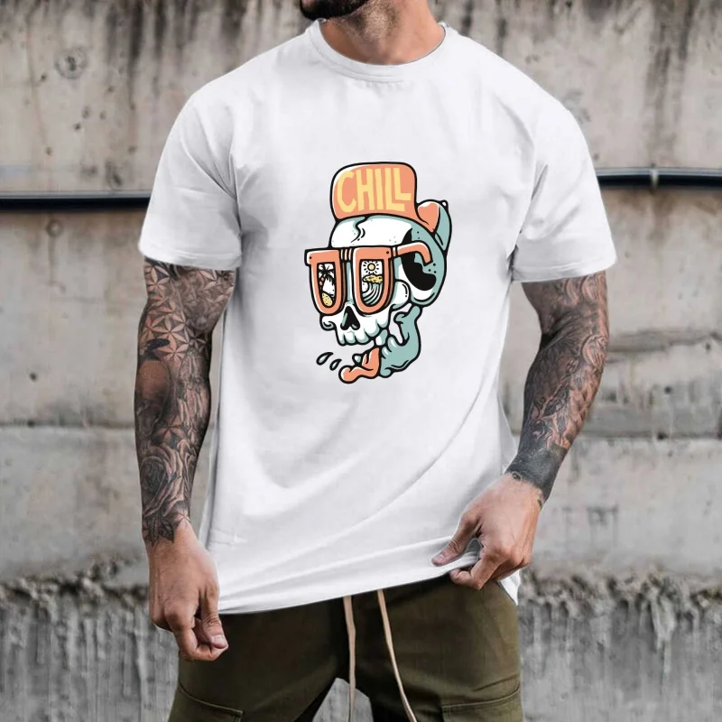 Trendy Skull CHILL Heat Transfer White Ink Iron - on Patch, Fun Sunglasses Coconut Tree Wave Pattern, Suitable for T - shirts, view 2