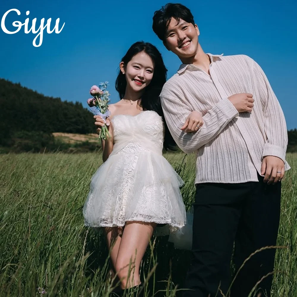 

Giyu Exquisite Mini Sweetheart Lace A-line Short Wedding Dress Tulle Sleeveless Korea Photoshoot New Brides Gown Customised 2025