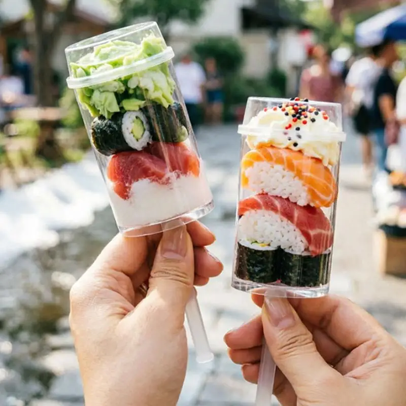 C 10/20Pcs Disposable Sushi Push Box Empty Food Grade Sushi Mold Push Up Bucket Package Box Cylinder Shaped Push Cake Pops Box