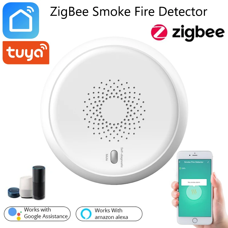 

Умный детектор дыма Tuya Zigbee, приложение Smart Life, датчик пожарной сигнализации, система домашней безопасности, пожарные, работает для шлюза-концентратора