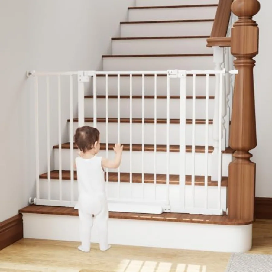 

29.7-46" Baby Gate for Stairs with Banister Adapter Y-Spindle Rods, 30.5" Tall, Easy-Install Pressure Mounted Baby Gate for Doo