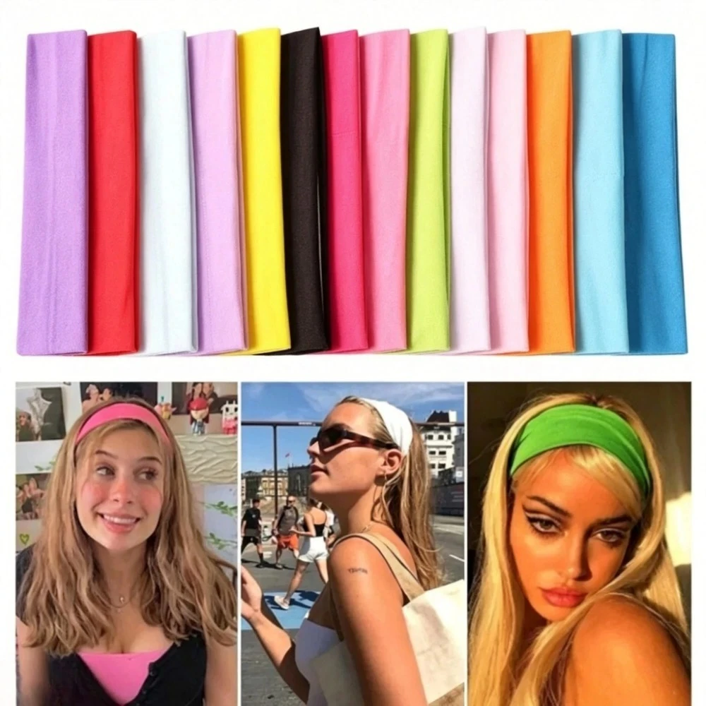Women Solid Color Knitted Hair Bands, Elastic Sports Headbands, Yoga Running Fitness Daily Makeup Hair Accessories