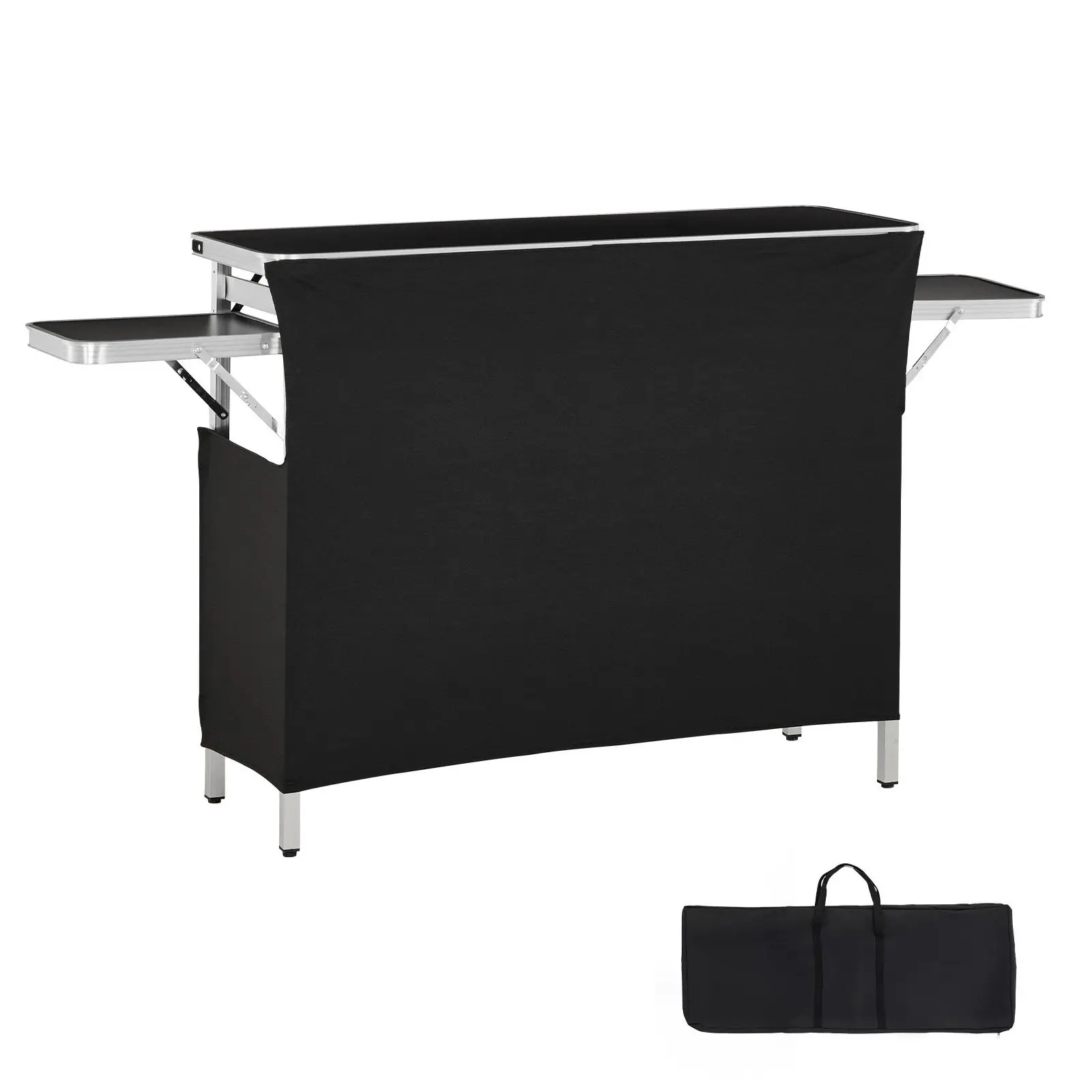 Folding Portable Bar Table, 43.3 x 15.4 x 34.6 in, with Carry Bag, Storage Shelf, and Detachable Skirt, Quick and Easy Setup, Foldable Mobile Bartending Station for Events, Party, Tradeshow