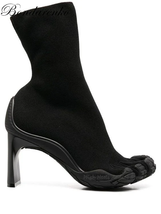 Women New Split-toe Pull-on Booties Five Finger Sock Boots Toe Heeled Black Pink White Strange Style Luxury Design Runway Shoes