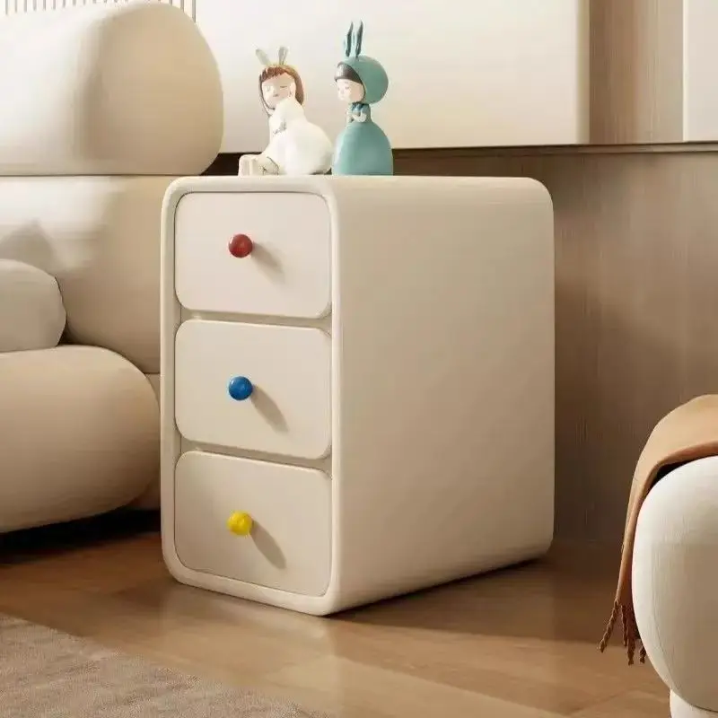 

Cream bedside table solid wood small simple modern leather new bedside storage table light luxury table