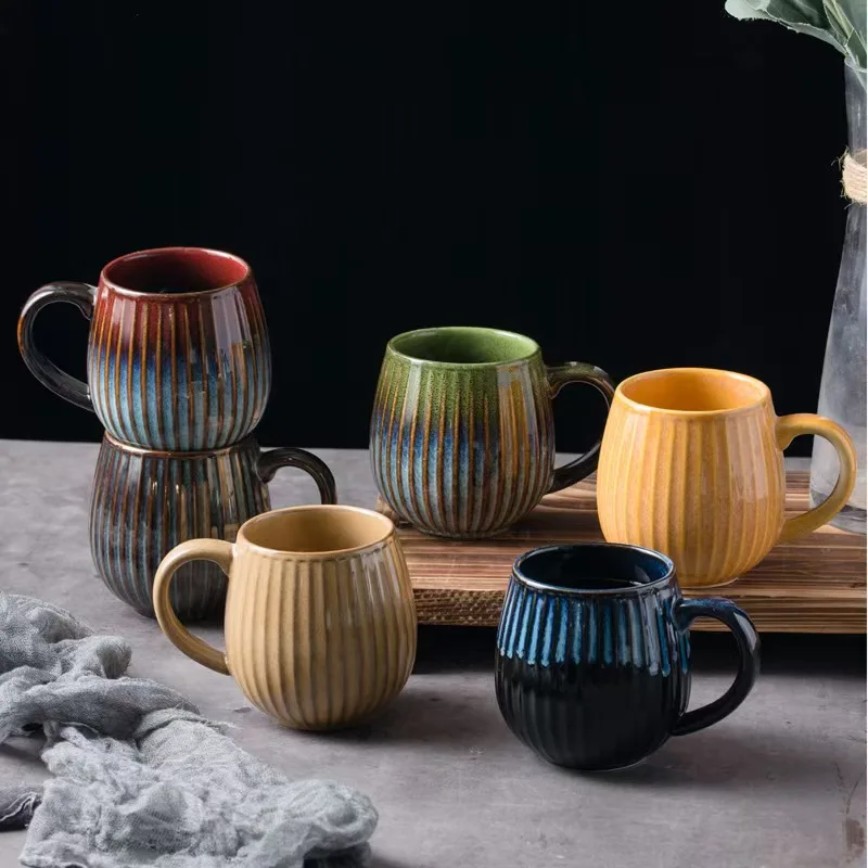 

Japanese Style Vintage Ceramic Water Mugs with Handle Coffee Cup Large Capacity Household Office Breakfast Milk Tea Cup 500ML