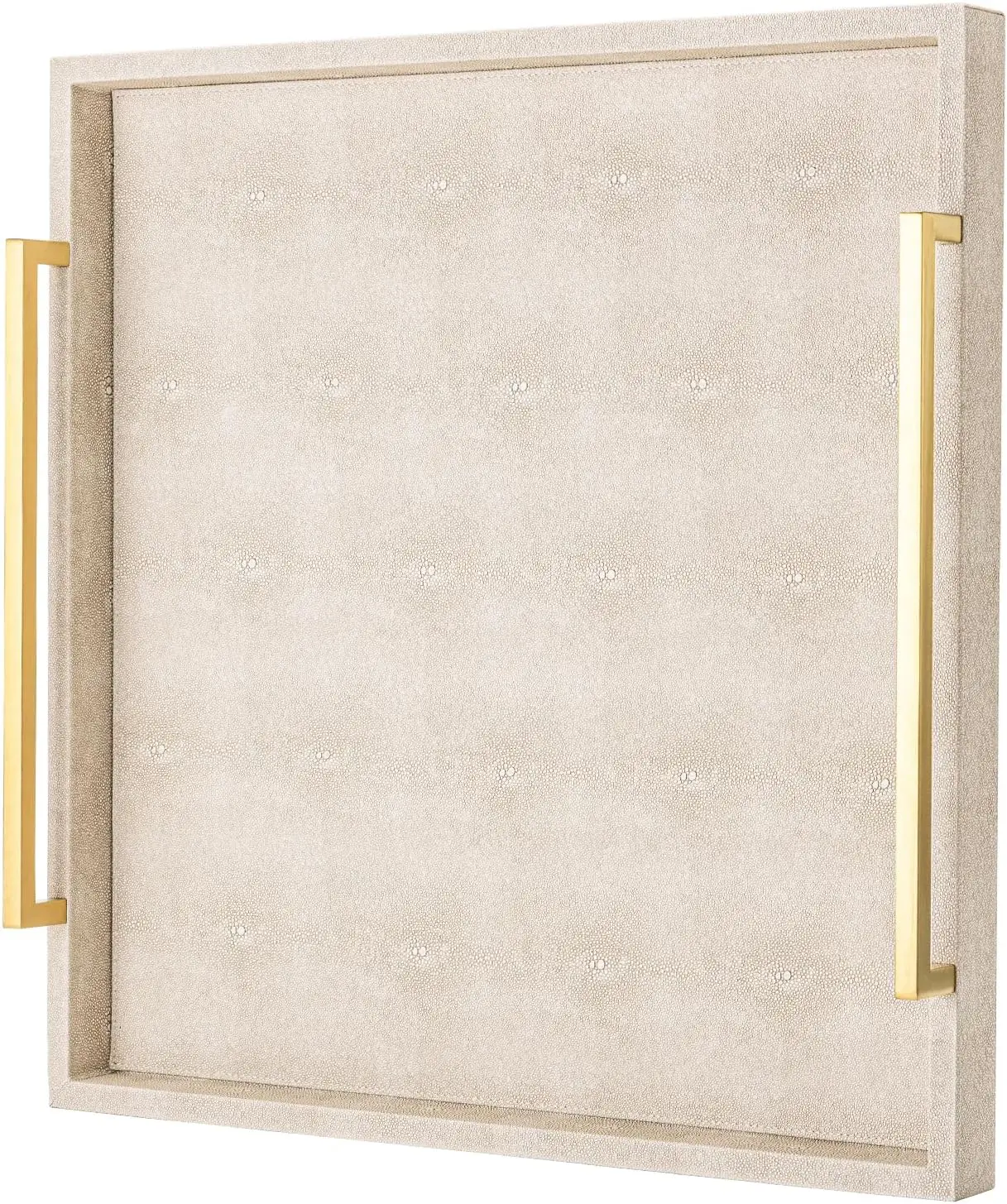 

Square Shagreen Leather Decorative Tray with Gold Handles for Coffee Table, Large Ottoman Tray for Living Room Decor