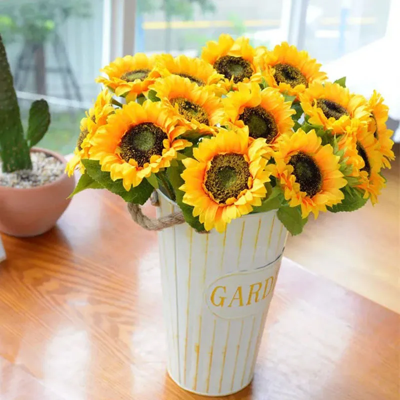 Ramo De 22 Girasoles Artificiales De Seda: Flores Falsas Para Decoración De Boda, Hogar O Fiesta