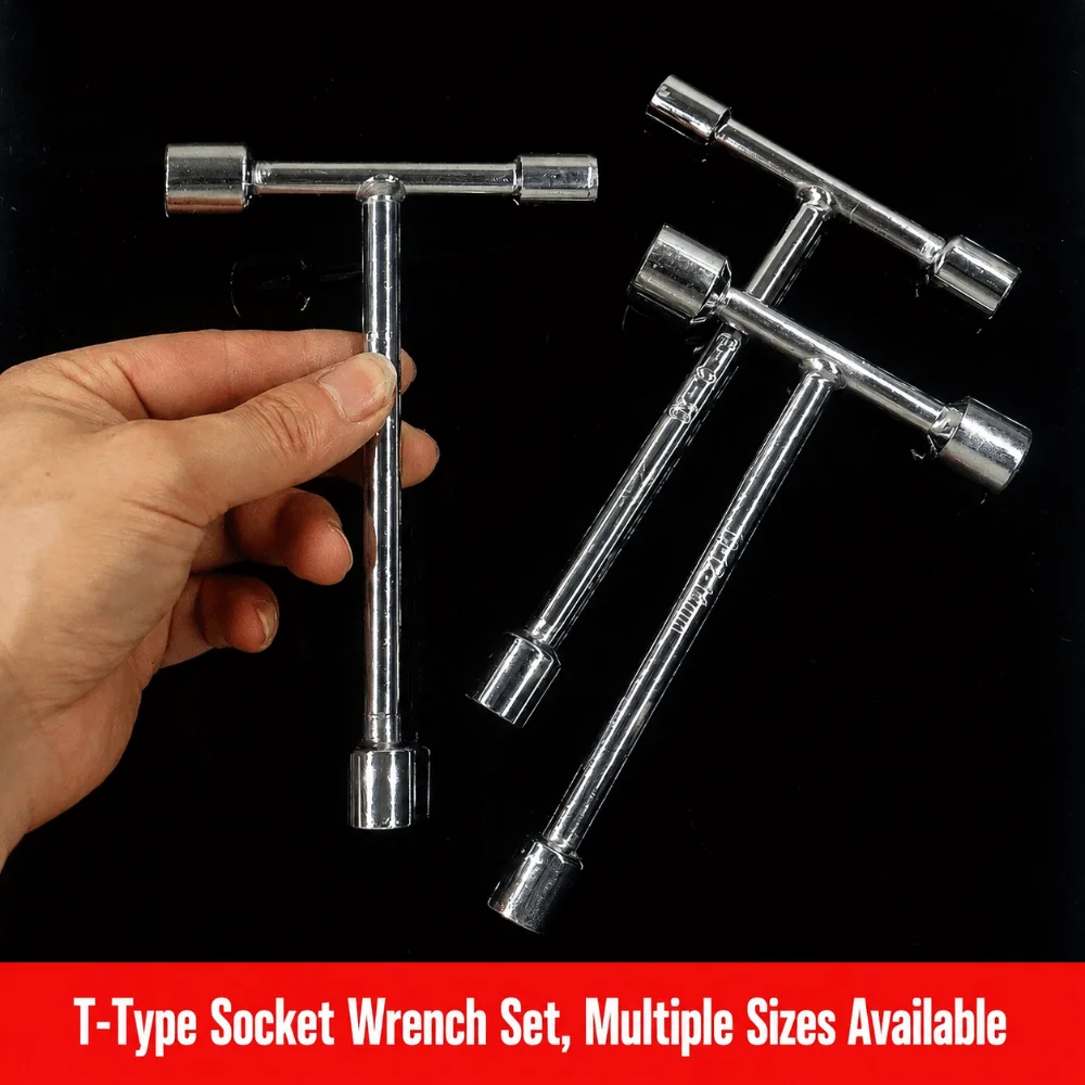 Portable 3-Way Socket Wrench Triple Head Hand Repair Tool T Type Hex Nut Driver T Handle Repair Wrench Bicycle