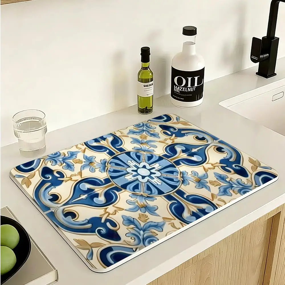 Persian Rug Pattern Floor Mat Diatomite Floor Mat Fast Drying Odor Resistant Non Slip Bath Kitchen Mat