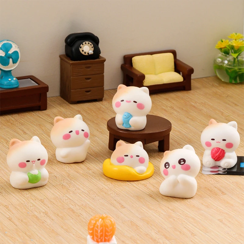 Cartoon Cute Happy Cat Ornaments Small Figurines Miniature Landscape Decoration DIY Home Desktop Children Accessories Gifts