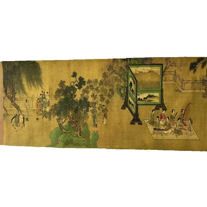 China Old long Scroll Painting ,Qiu Ying's watercolor painting Xuan Ji collectibles