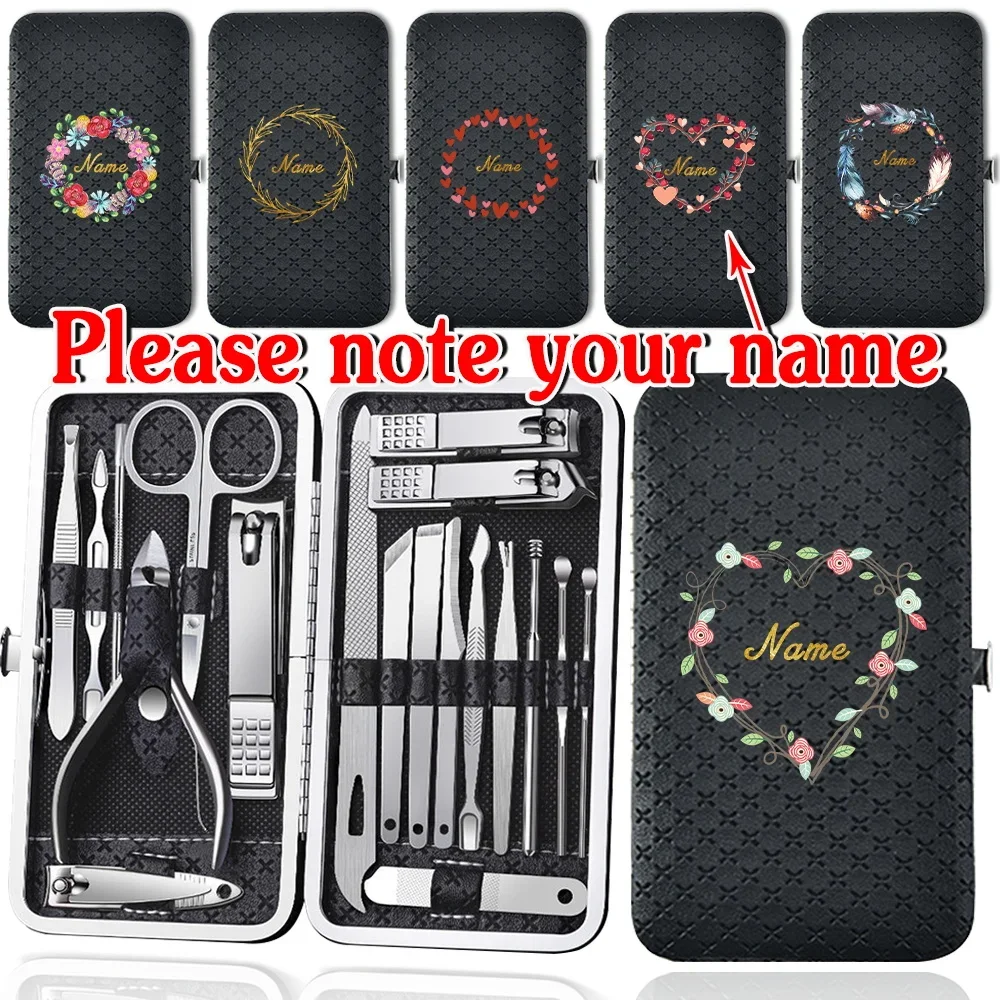 Customized Name 19Pcs Professional Manicure Cutters Set Pedicure Kit Stainless Steel Nail Clipper Organizer Travel Grooming Tool