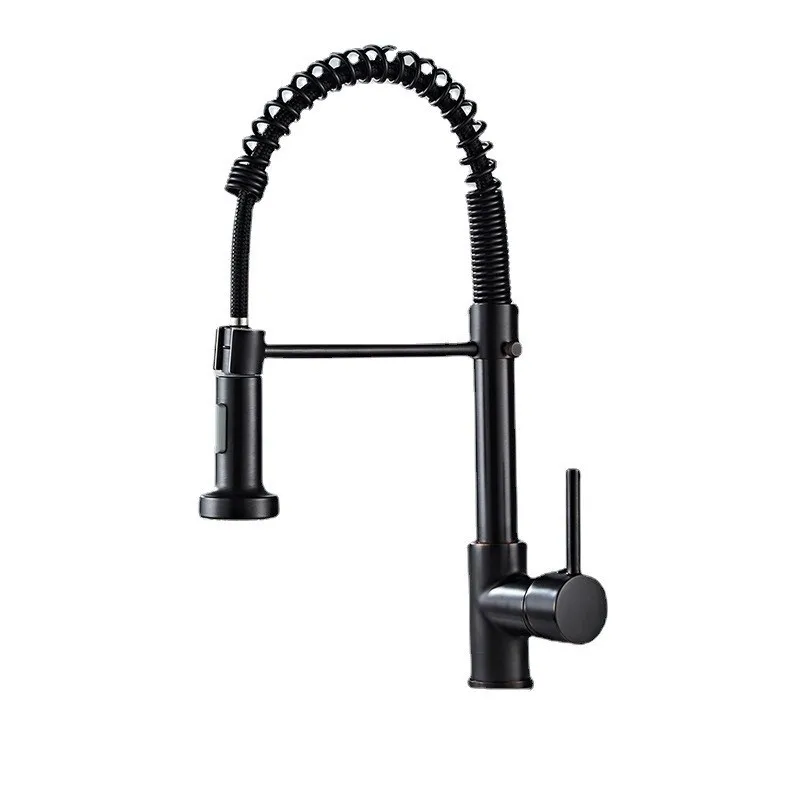 Dual function kitchen spring faucet with rotatable hot and cold water washing basin, sink sink, and pull-out faucet