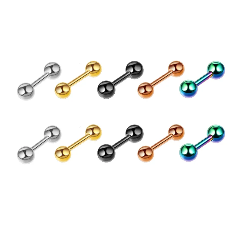 10Pcs/lot Thiny Ball Stud Earring Stainless Steel Straight Barbell Tongue Ear Studs Body Piercing Jewelry Externally Threaded