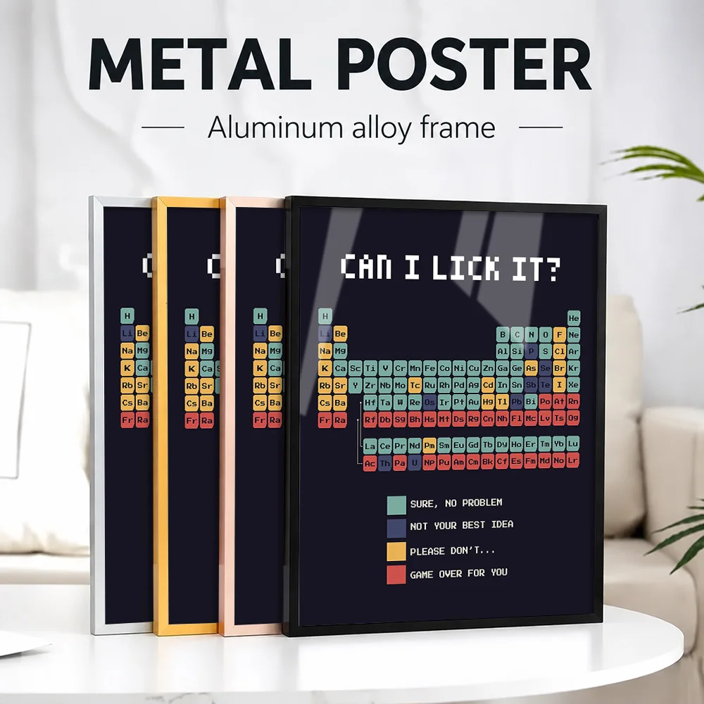 Can I Lick It? Periodic Table Metal Poster With Aluminum Alloy Frame Personalized Photo Bold Diagram Style Wall Art For School