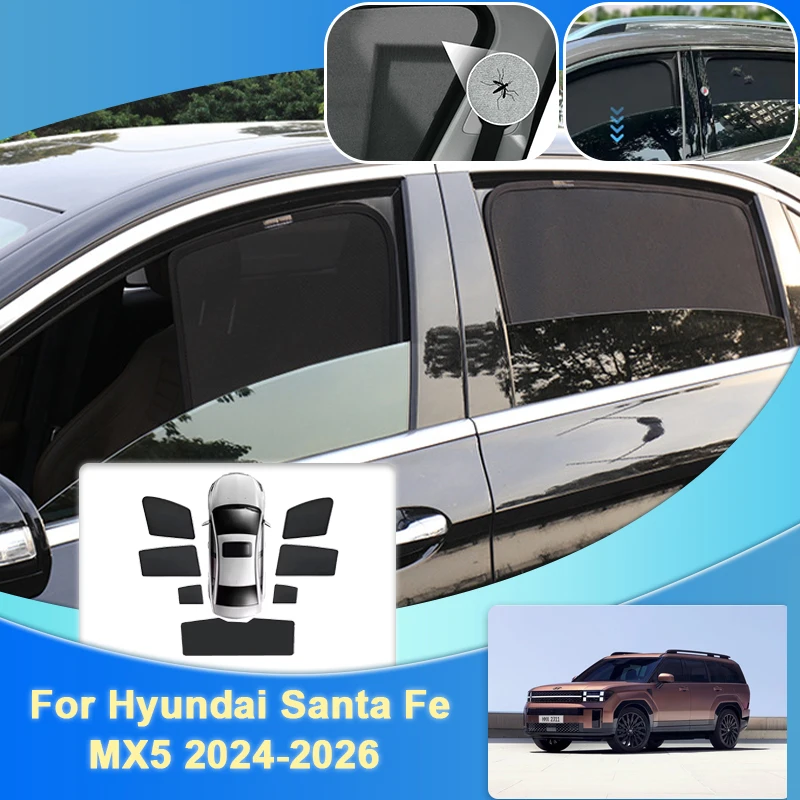 

Mesh Magnetic Sunshade For Hyundai Santa Fe 2024 2025 2026 MX5 MK5 Shade Window Heat Insulating Visor Anti-UV Car Accessories