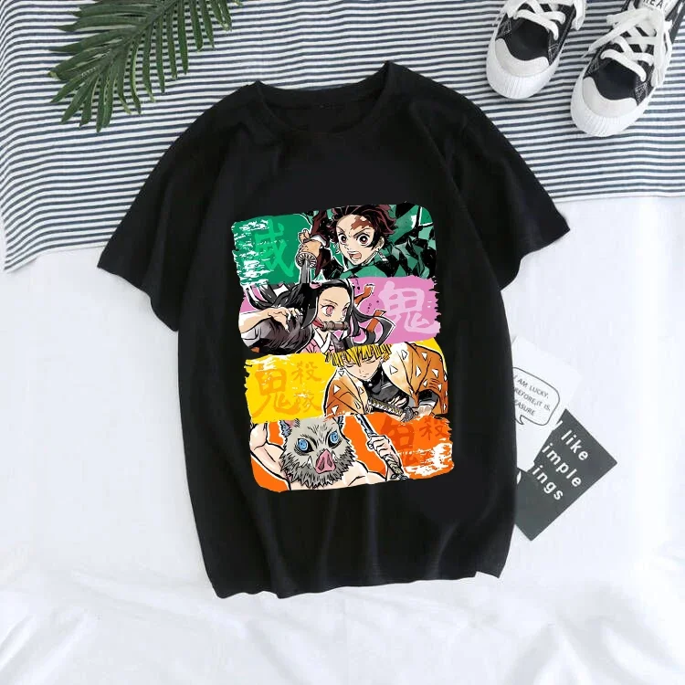 Women T-shirt Kaus Grafis Anime Demon Slayer Uniseks Tanjirou Kamado Kaus Wanita Kimetsu No Yaiba Nezuko Kaus Wanita