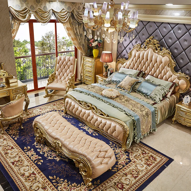 European bed double master bedroom Palace French new luxury bed Villa bedroom high-end champagne color