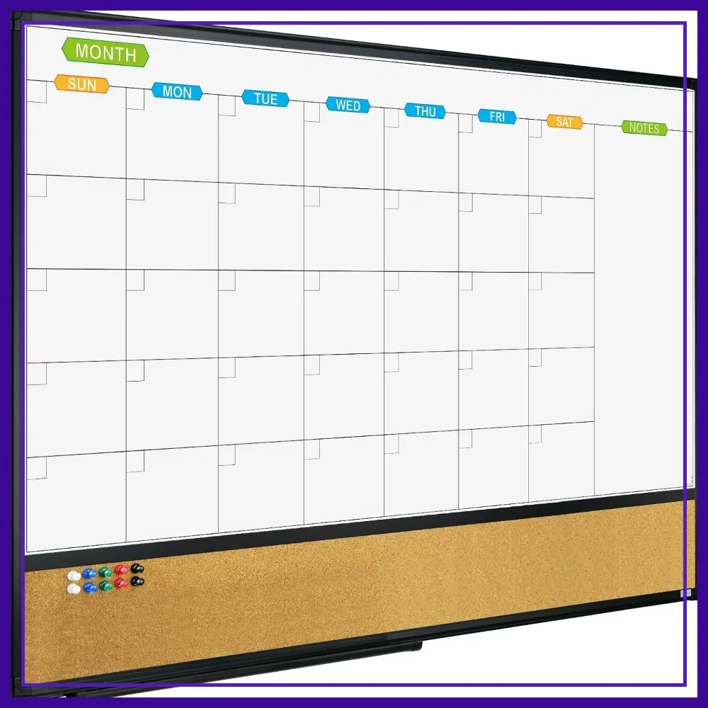 

Magnetic Calendar Whiteboard & Bulletin Corkboard Combo, 36x24 Inch, Black Aluminum Frame, Wall Mounted with 10 Push Pins