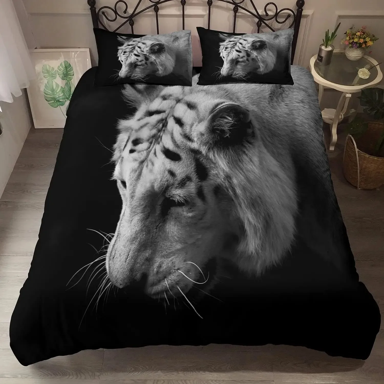 

Tiger Duvet Cover Set King Size 3D White Tiger Bedding Sets Wild Animals Pattern Comforter Cover Set for Boys Girls Quilt Cover