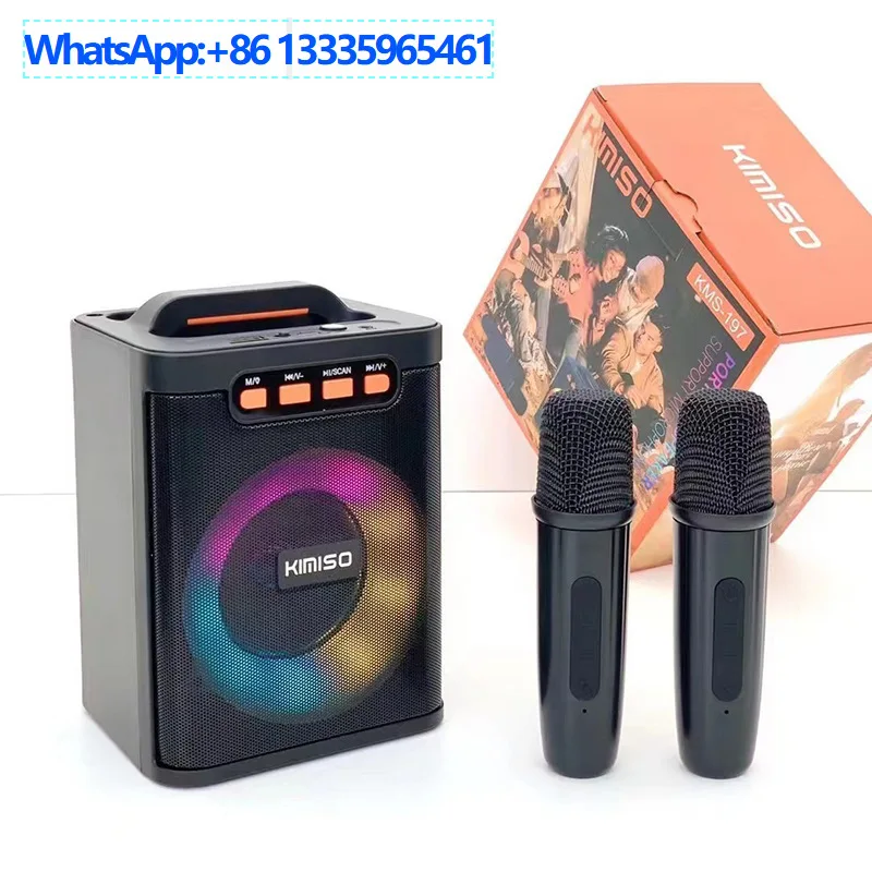 

Portable bluetooth speaker home wireless k song stereo KMS-197 dual microphone outdoor singing home KTV