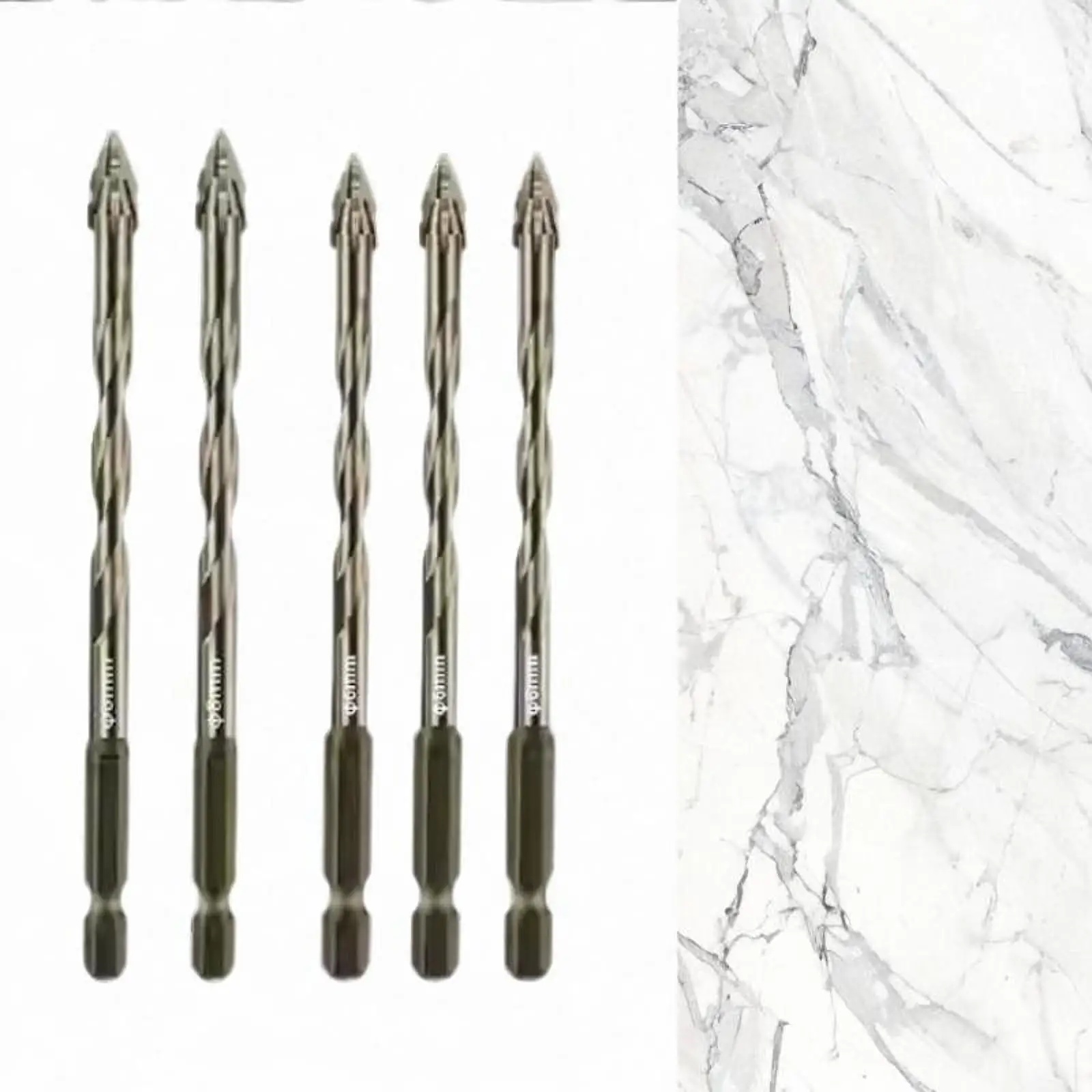 5x Four Flute Sawtooth Eccentric Drill Bits Sturdy Four Edged Serrated Eccentric Drill Bits for Ceramic Metal Glass Tile Brick