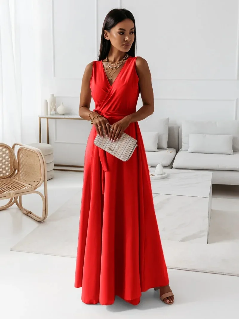 2025 sommer Neue Mode frauen Kleid Tie-neck V-ausschnitt Lange Abendkleid Kleid für Frauen Party Gala – Detail 31