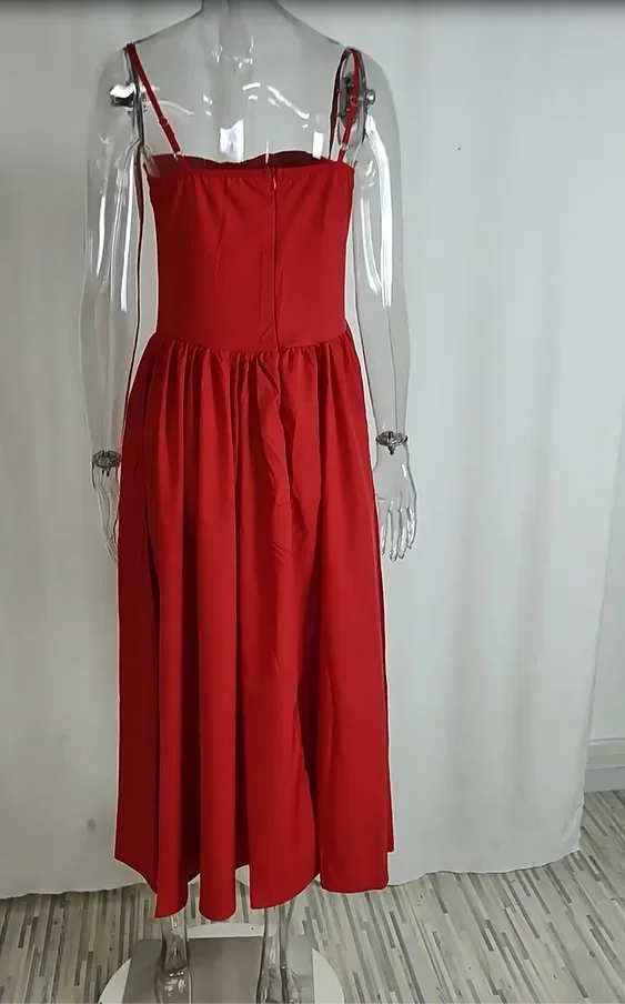 CPSYMYM 女性ドレス春夏最新ソリッドカラーフレンチエレガントレトロスタイルドーパミンドレッシングストラップマキシドレスロング Sk