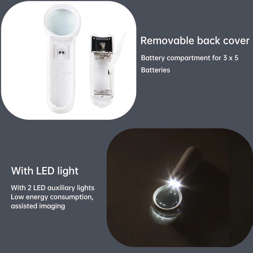 15X Illuminated Magnifier Glass Lens with 2 LED Light Aid Reading for Senior Loupe Jewelry Repair Tool