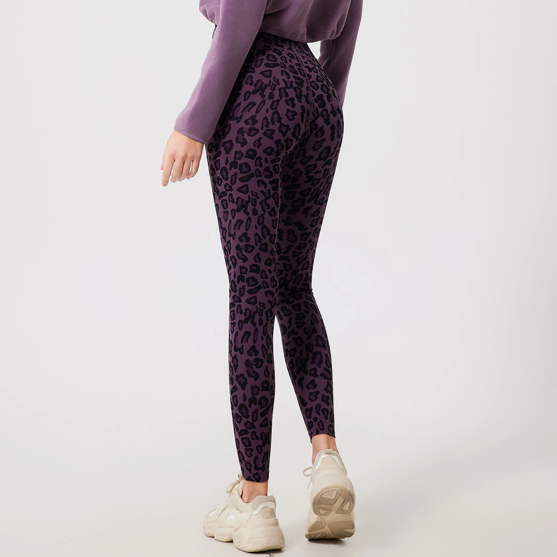 Mallas deportivas con estampado de leopardo para mujer, pantalones cálidos de Yoga de cintura alta, pantalones para correr y levantamiento de cadera, mallas elásticas para gimnasio al aire libre y Fitness