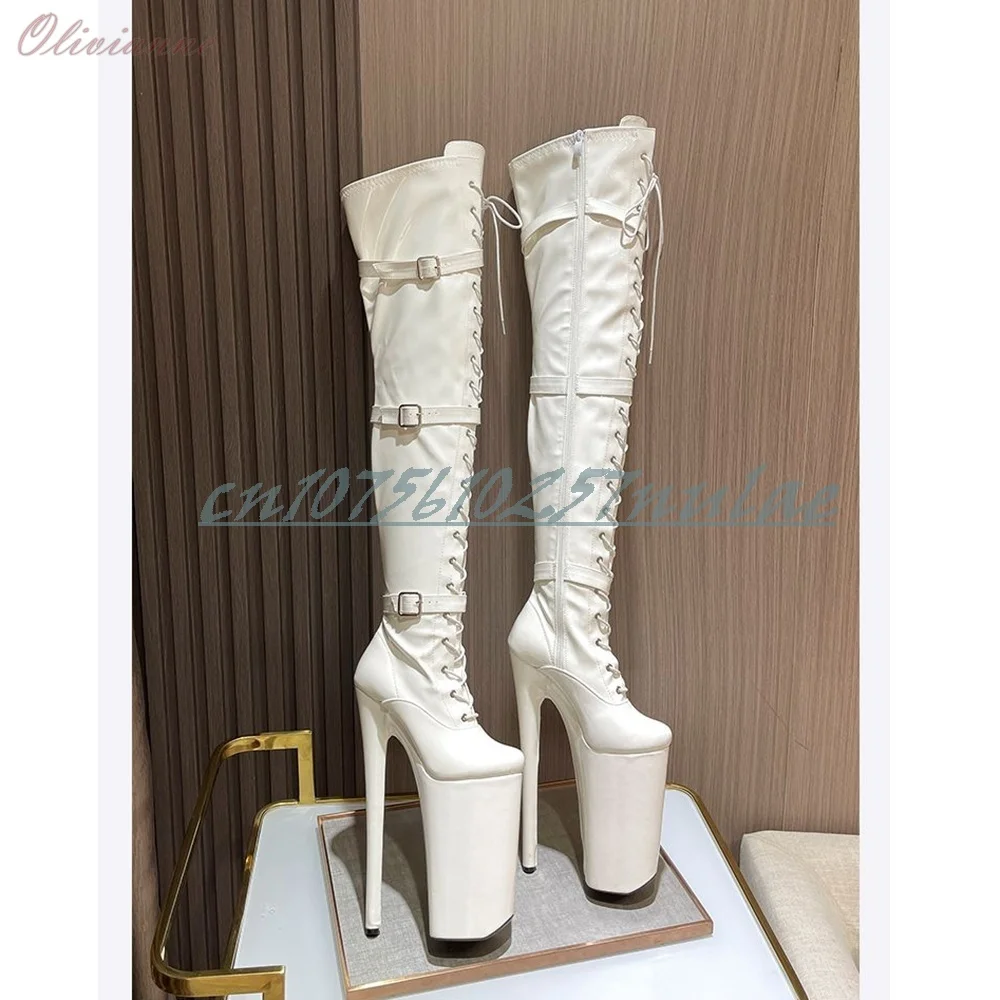 Side Buckle Belts Strap Dance Boots Shiny Leather Platform Stiletto High Heel Fashion Women Shoes 2026 Sexy Women Dance Shoes