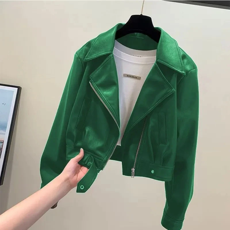 Black suit collar leather jacket women's short Coat 2026 Spring Autumn New Temperament Coat Female Motorcycle PU Leather Jackets