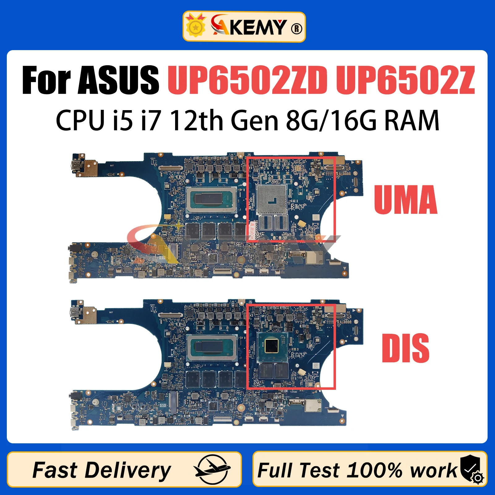 

AKEMY UP6502ZD For ASUS ZenBook Pro 15 Flip UP6502Z Laptop Motherboard With i5-12500H i7-12700H CPU 8G/16G RAM Full Tested