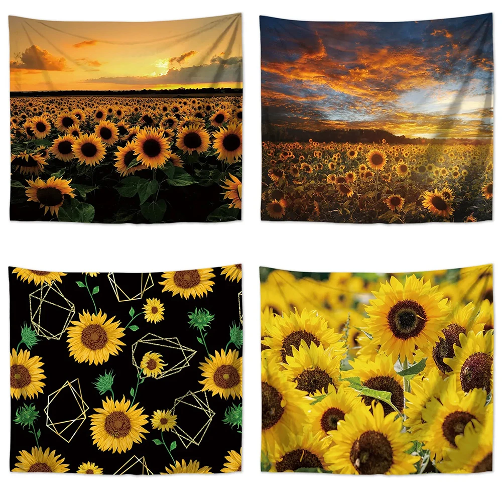 Sunflower Garden Pattern Tapestry Living Room Bedroom Wall Background Cloth Bohemian Home Decor Hanging Cloth