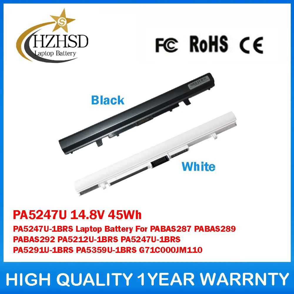 

PA5247U 14.8V 45Wh 2800mAh PA5247U-1BRS Laptop Battery For Toshiba PABAS287 PABAS289 PABAS292 PA5212U-1BRS PA5247U-1BRS