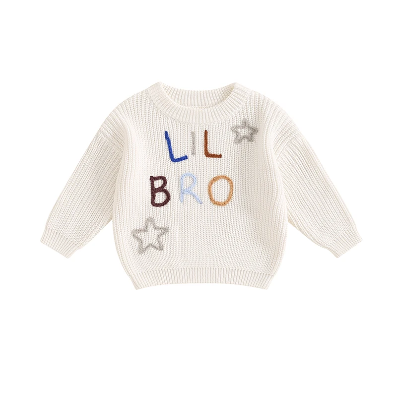 Pull à Manches sulfet Col Rond pour Bébé Garçon, Tricot Brodé avec Lettres LIL BIG Bro Star