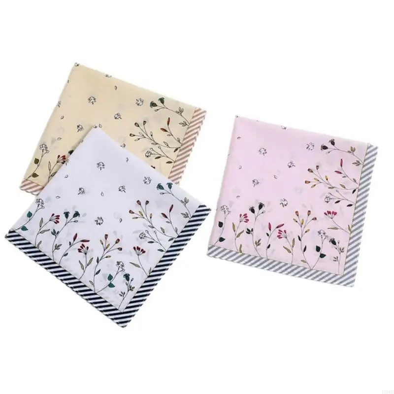 H8WB Square Handkerchief Sweat Bandana Cotton Flower Women Print Face Hand Towel
