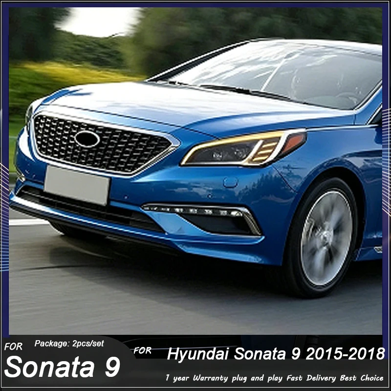 Car headLights For Hyundai Sonata 9 Headlight 2015-2018 LED Projector Head Lamp Daytime Running Light Automotive Accessories