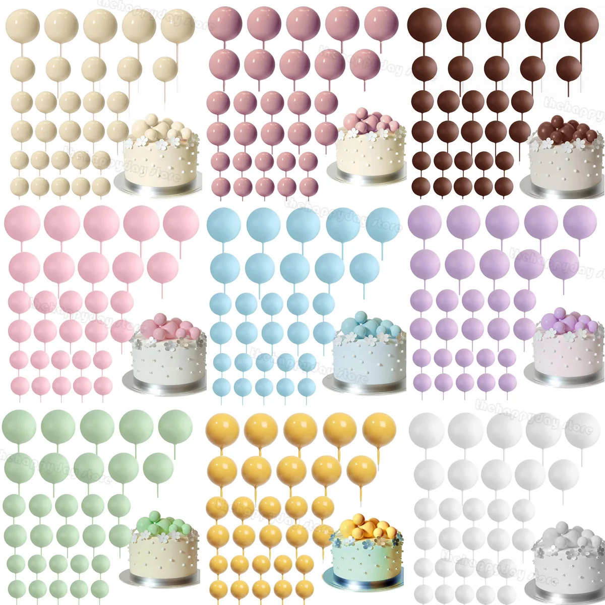 

30Pcs Cream Gold Balls Cake Toppers Rainbow Boho Bear Birthday Cake Decorations for Birthday Wedding Baby Shower DIY Cake Decor
